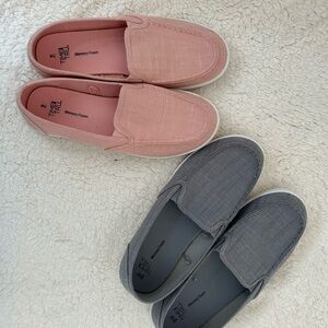 Women’s Time and Tru Slip-On Shoes - 9 Wide - 2 pairs - pink and gray
